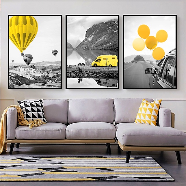 Ready Stock 3 Pieces 60x40cm Wood Frame Painting Minimalist Decorative