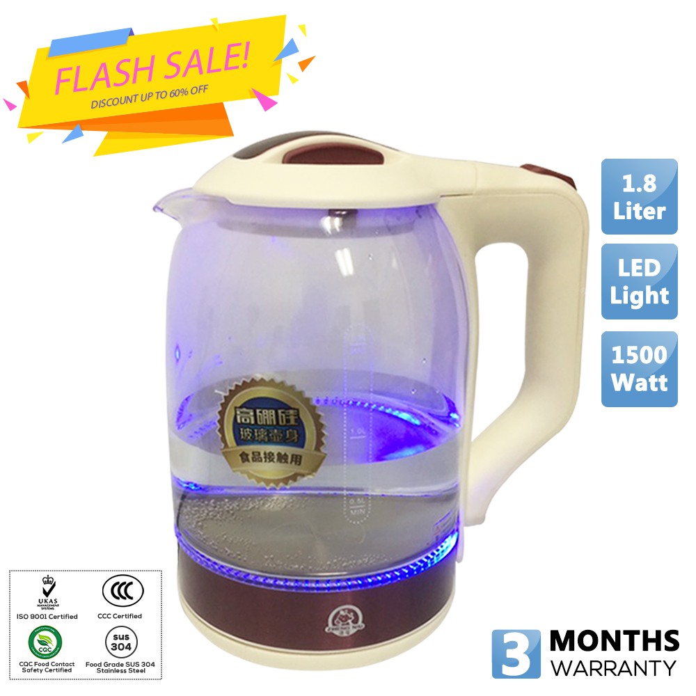Innohut 1.8L High Quality Borosilicate Glass Jug Electric Kettle with