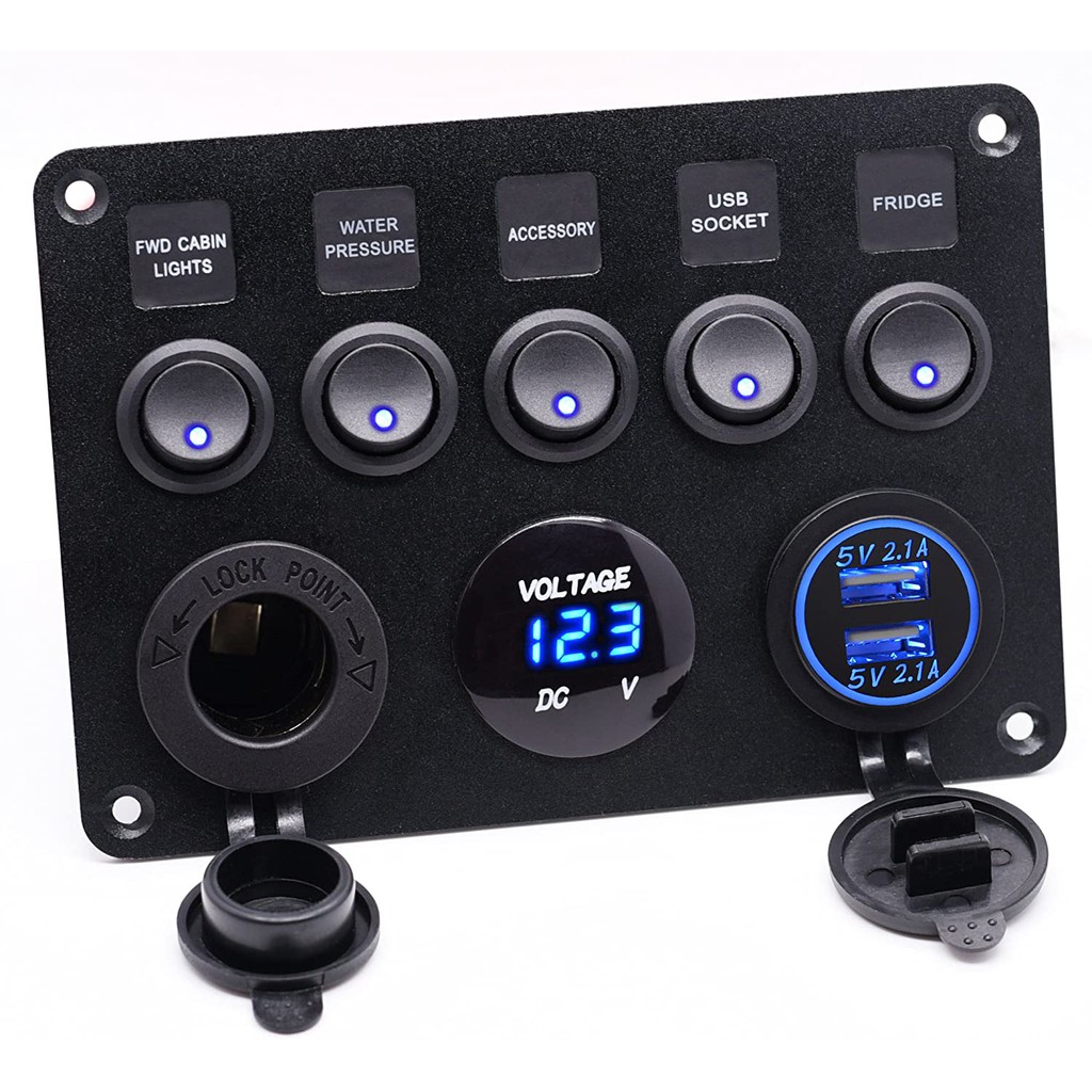 Dual USB Socket Charger 2.1A&2.1A + LED Voltmeter + 12V Power Outlet