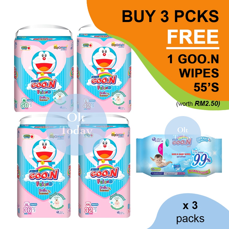 Goo.N Friend Pants Diapers Baby Powder Scent Super Jumbo Pack Doraemon
