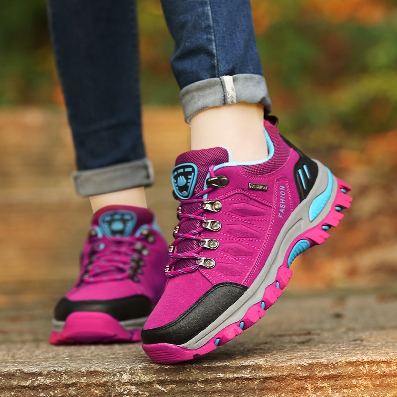 Waterproof women hiking shoes nonslip sports shoes purple running