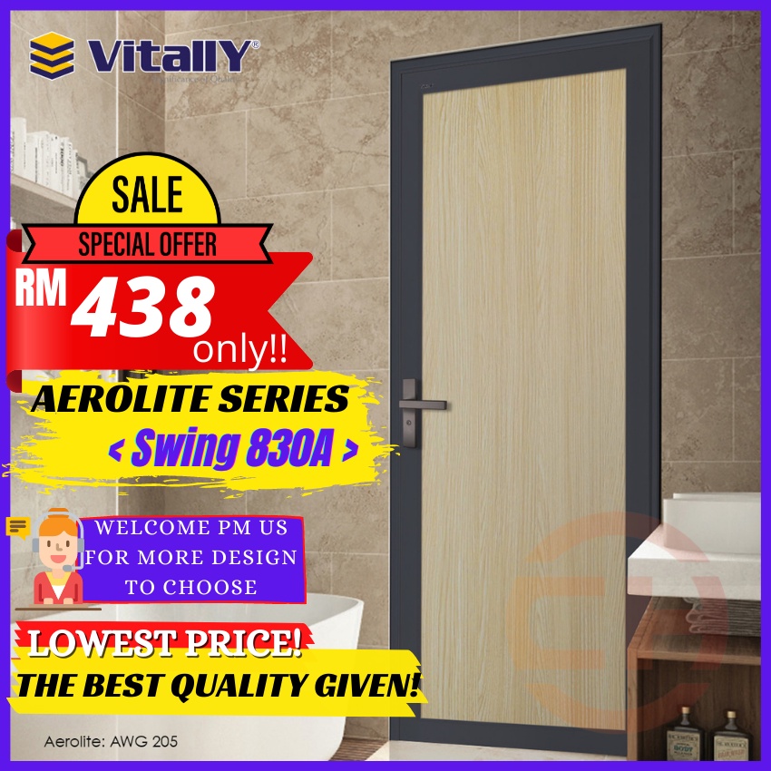 Vitally Swing Door Aluminium Frame 830A Pintu Tandas Aerolite Series