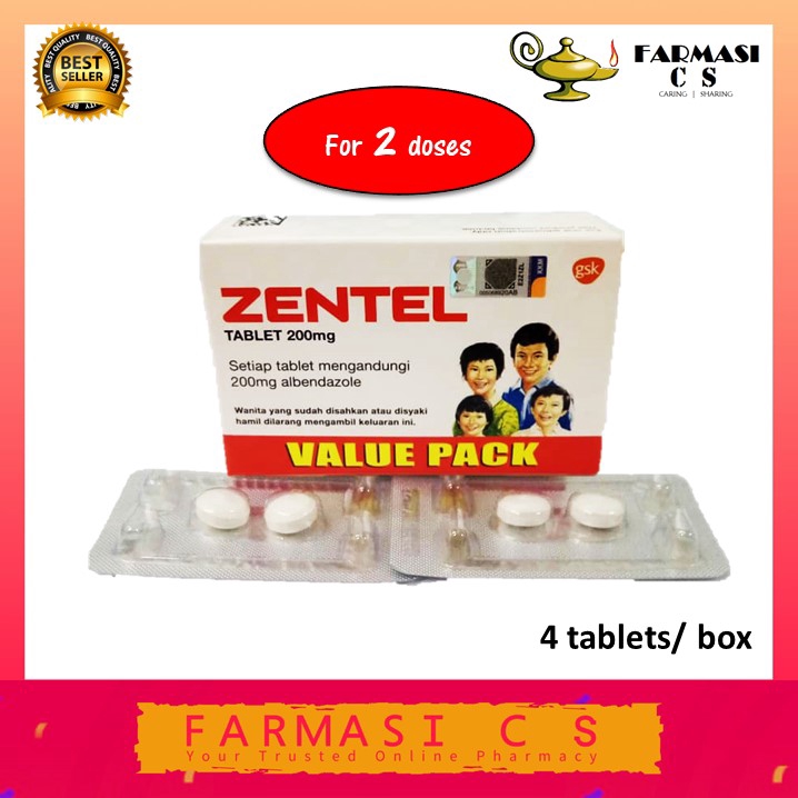 Zentel 200mg 4 tablets ( New Packing 2 Doses) [WORM INFESTATION] EXP09/2022 Shopee Malaysia