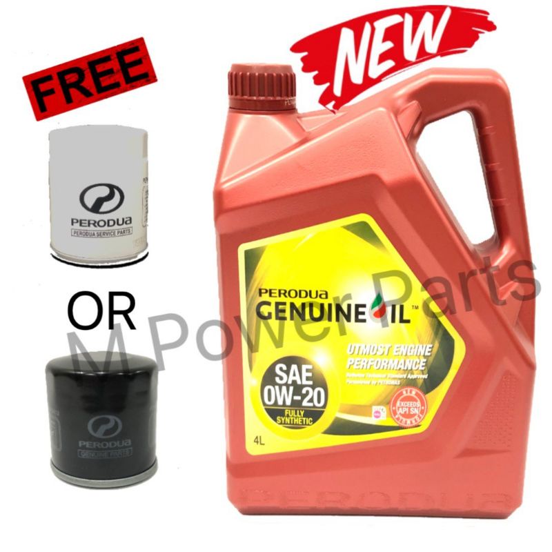 Perodua Engine Oil 0w20 4Litre Fully Synthetic Free Oil Filter Perodua