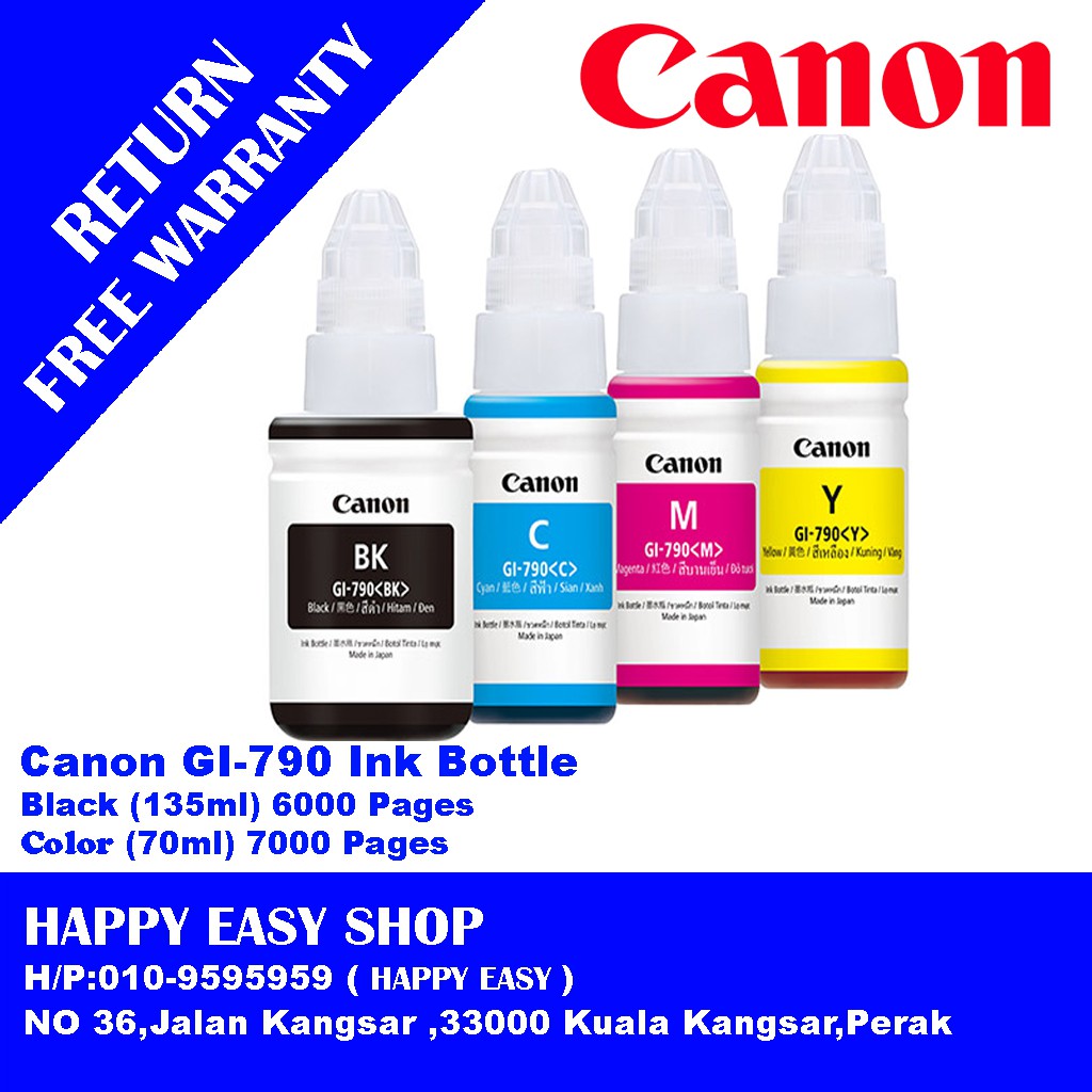 Canon Refill Ink GI790 For Canon G1000/G2000/G3000/G4000/G1010/G2010