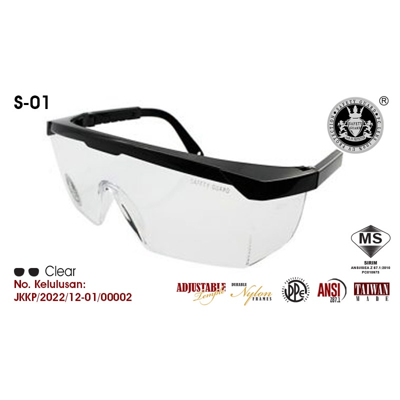 DOSH Sirim Approval Safety Glasses Safety Guard S01 PPE 100 UV