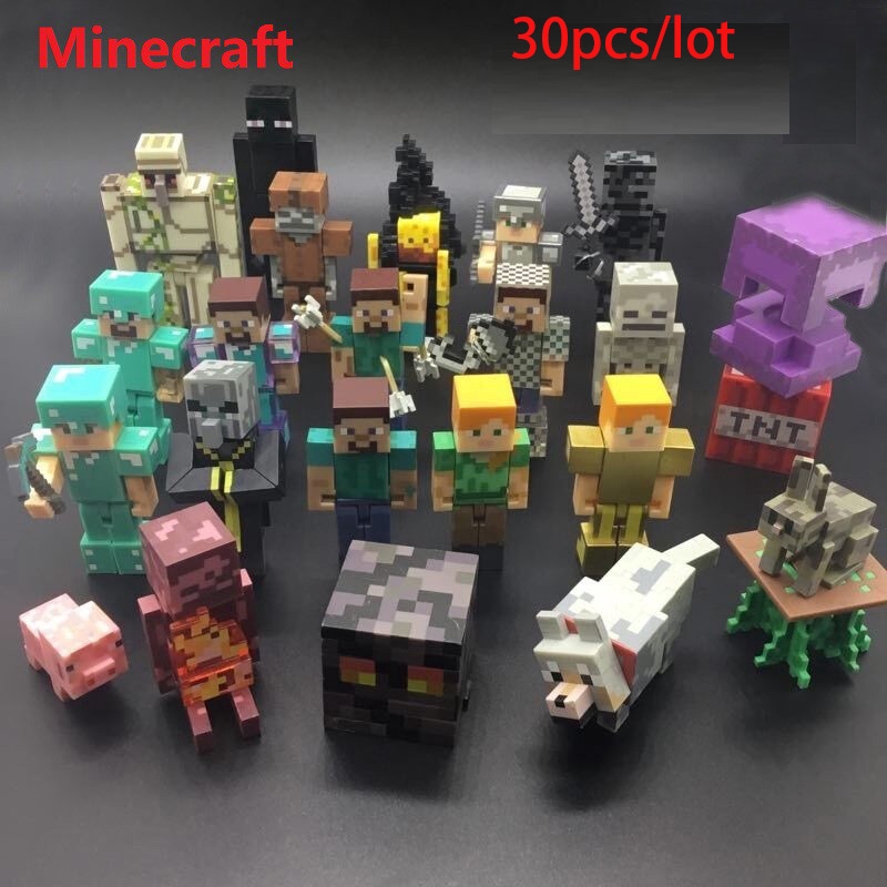 30pcs Anime Game Minecraft Creeper Steve TNT Action Figures Colorful