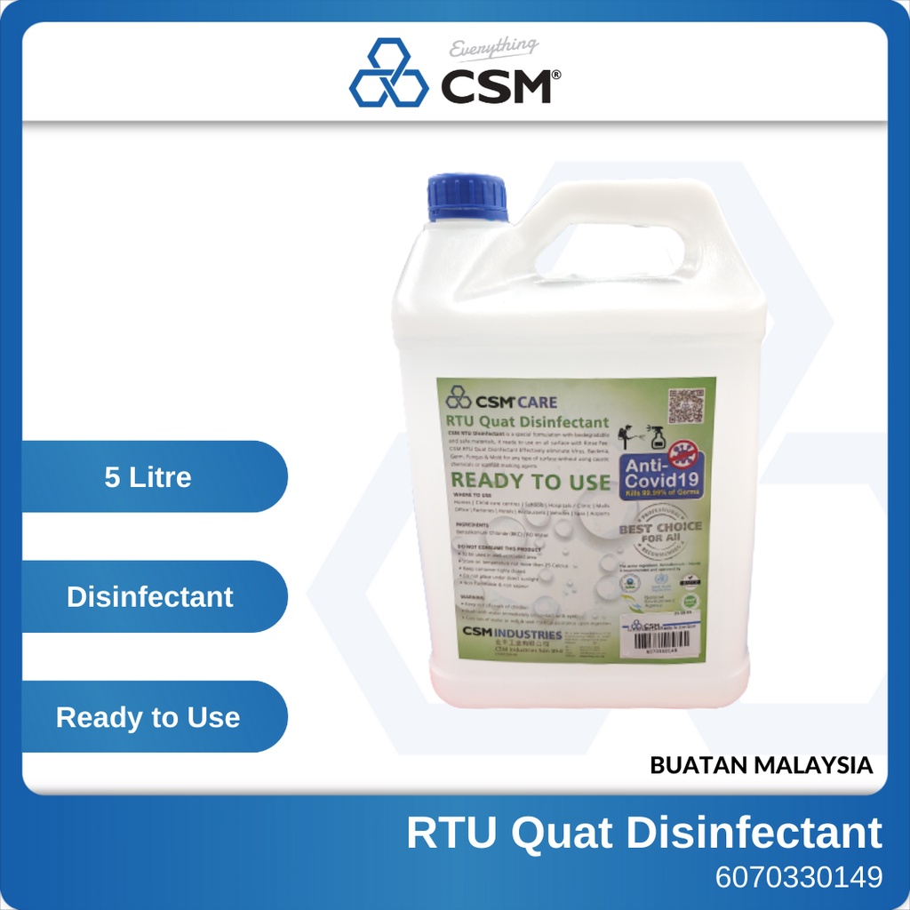 CSM 5L RTU Care Ready To Use Quat Disinfectant Penjagaan Penyahjangkitan ready digunakan