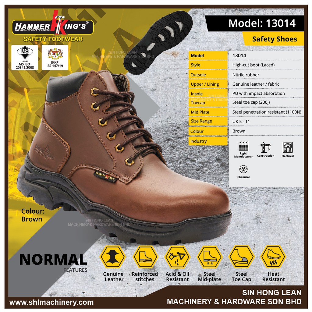 Hammer Kings Normal Safety Shoes 13014 Men Shoes Mid Cut Laceup Steel
