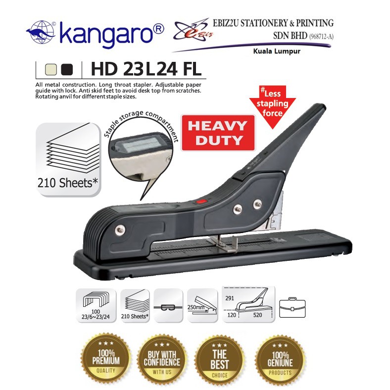 Kangaro HD23L24FL Heavy Duty Stapler Long Reach Stapler 240 sheets HD23 L 24 FL alat pengokot