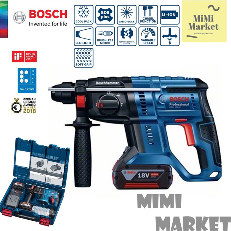 BOSCH GBH 180LI Cordless Brushless Rotary Hammer Kit 4645 Shopee Malaysia
