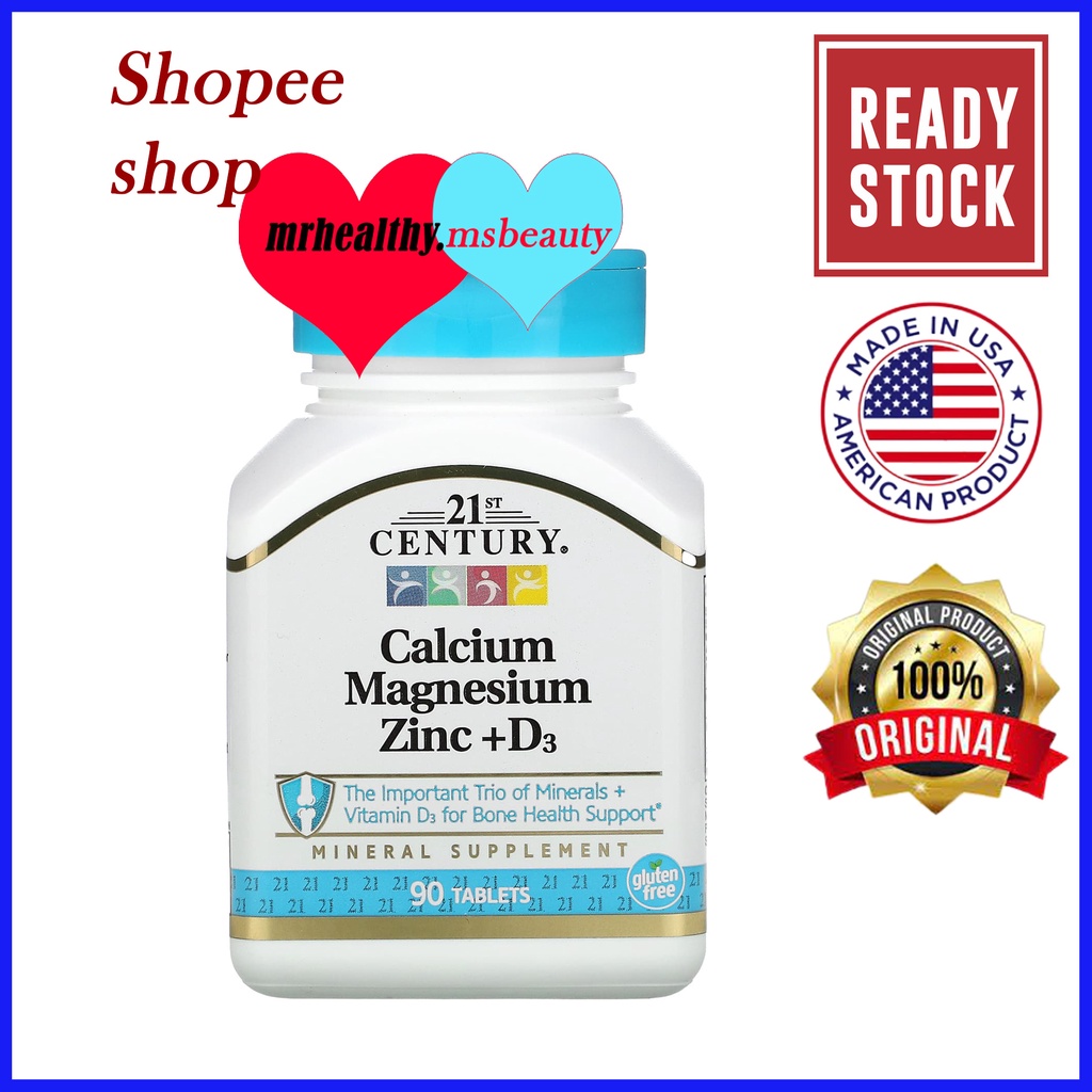21st Century, Calcium Magnesium Zinc + D3, 90 Tablets bone health, mood, immunity, blood sugar