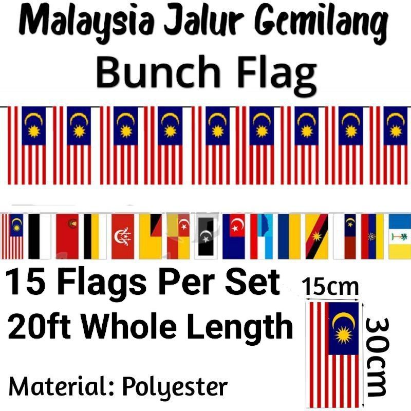 Malaysia / All State Flag Hanging Bunting Flag / Bendera Malaysia 15CM