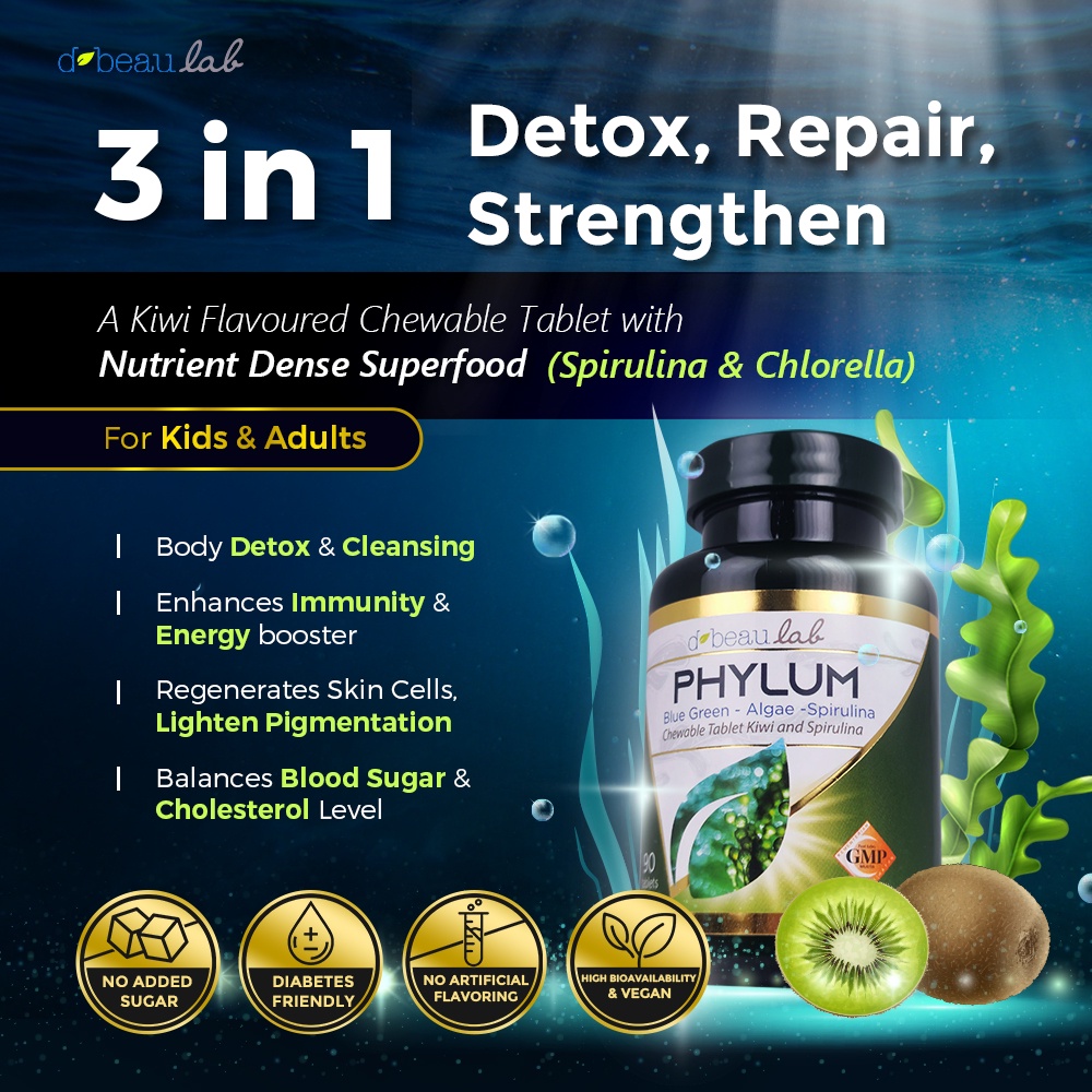 dbeaulab Phylum SPIRULINA & CHLORELLA 90's Support Immune Detox