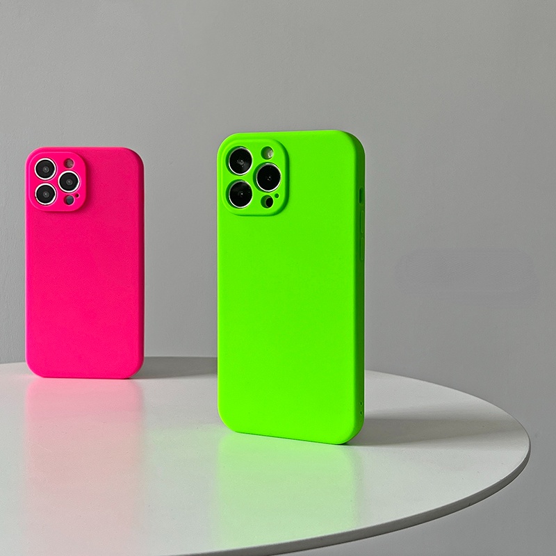 Neon Liquid Silicone Case for IPhone 14 13 Pro Max Full Lens Protect