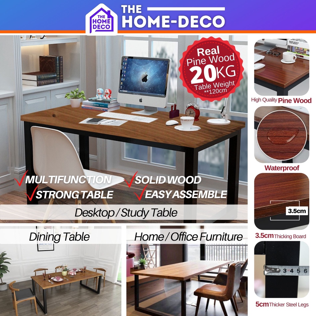 100cm / 120cm Strong Solid Wood Large Table Multifunction Computer