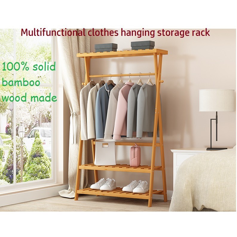 Wooden Clothes Hanging Storage Rack, Solid Wood