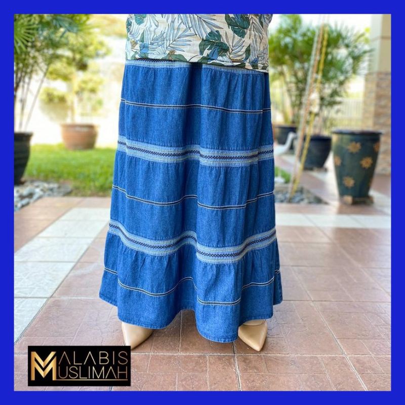 SK81 SKIRT JEANS DENIM SKIRT LABUH KEMBANG VIRAL SKIRT MUSLIMAH SKIRT