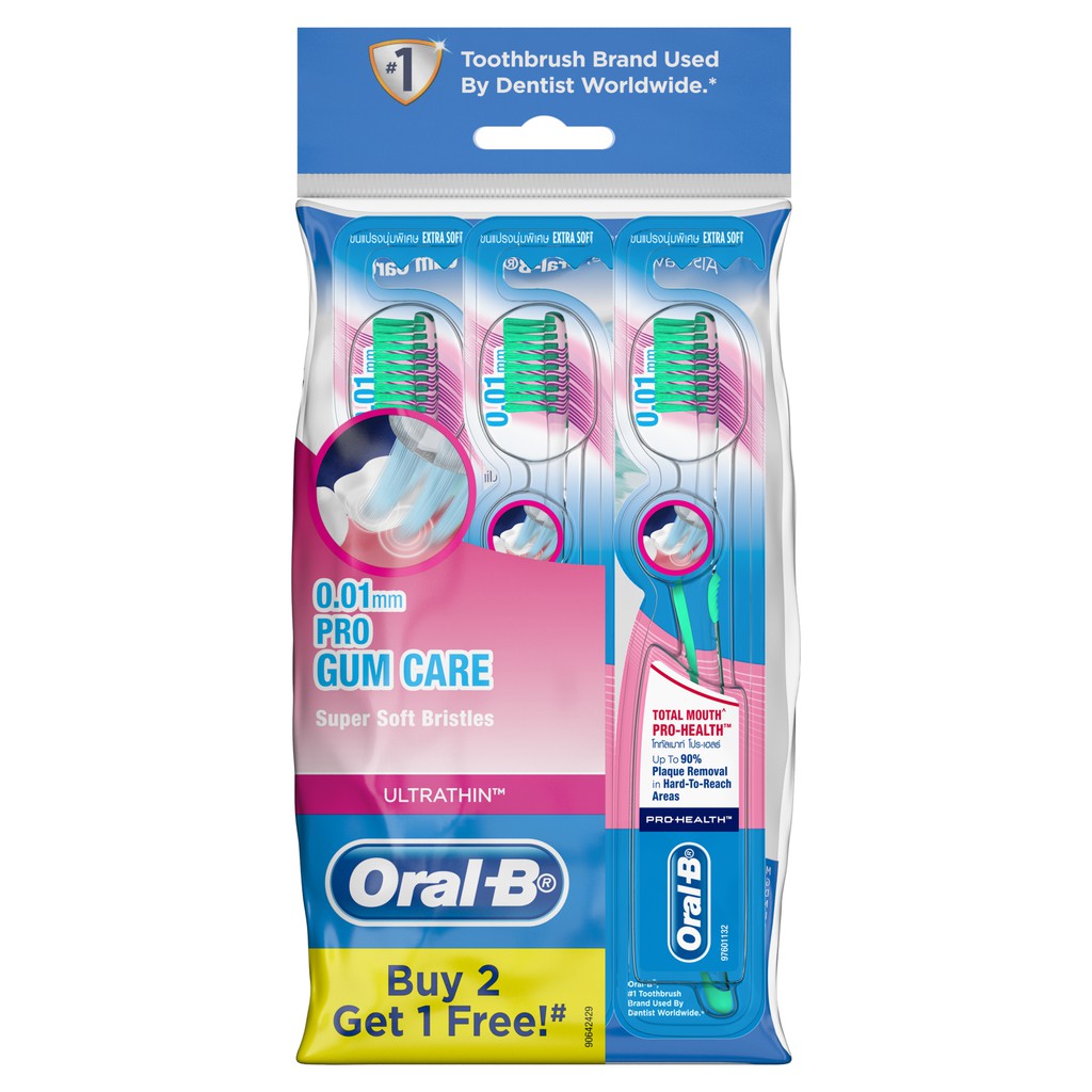 OralB UltraThin Pro Gum Care Extra Soft Manual Toothbrush (3 Pcs