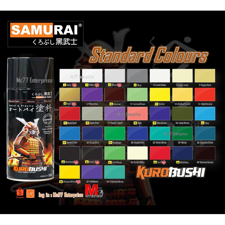 Samurai Spray Paint Standard Colour 400ml ( sabah , sarawak ) kita pos