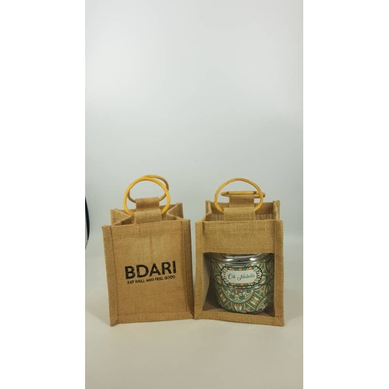 BDARI Design Tiffin Jute Bag with window / Lunch bag / Beg Tiffin (Bag