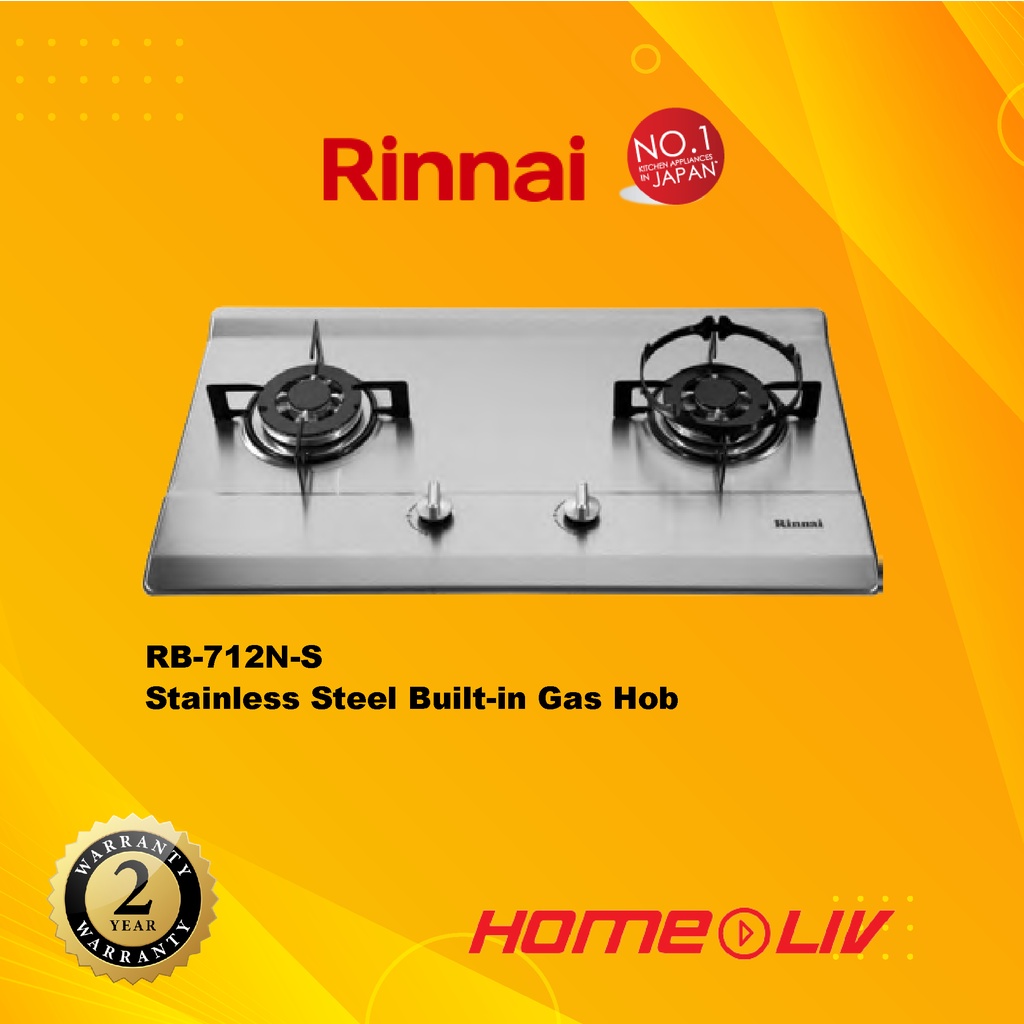 RINNAI RB712NS 2 BURNER BUILTIN HOB STAINLESS STEEL GAS STOVE GAS