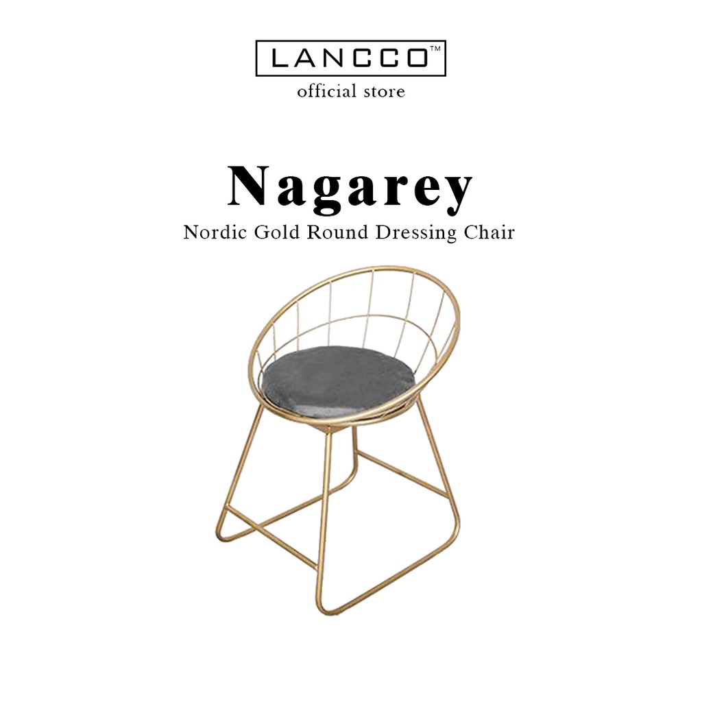 LANCCO Dressing Chair Nagarey Gold Frame Round with Velvet seat