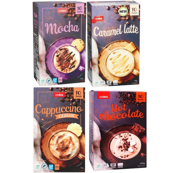 (EXP 11/2023) Germany COLES Hot Chocolate/ Mocha/ Cappuccino/ Caramel Latte (10 Sachets/Box