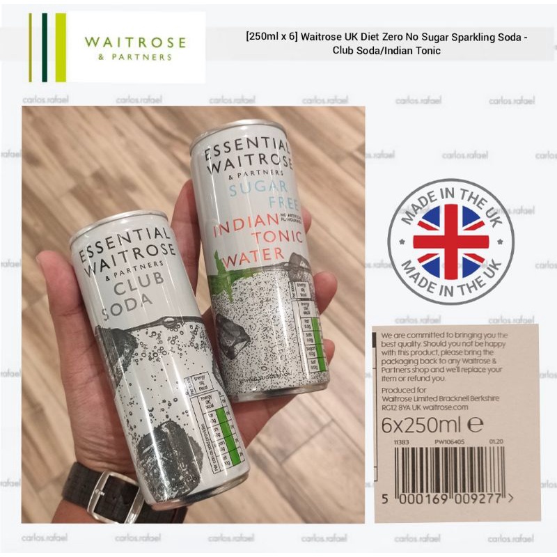 [250ml x 6] Waitrose UK Halal Sugar Free Sparkling Soda Water Club