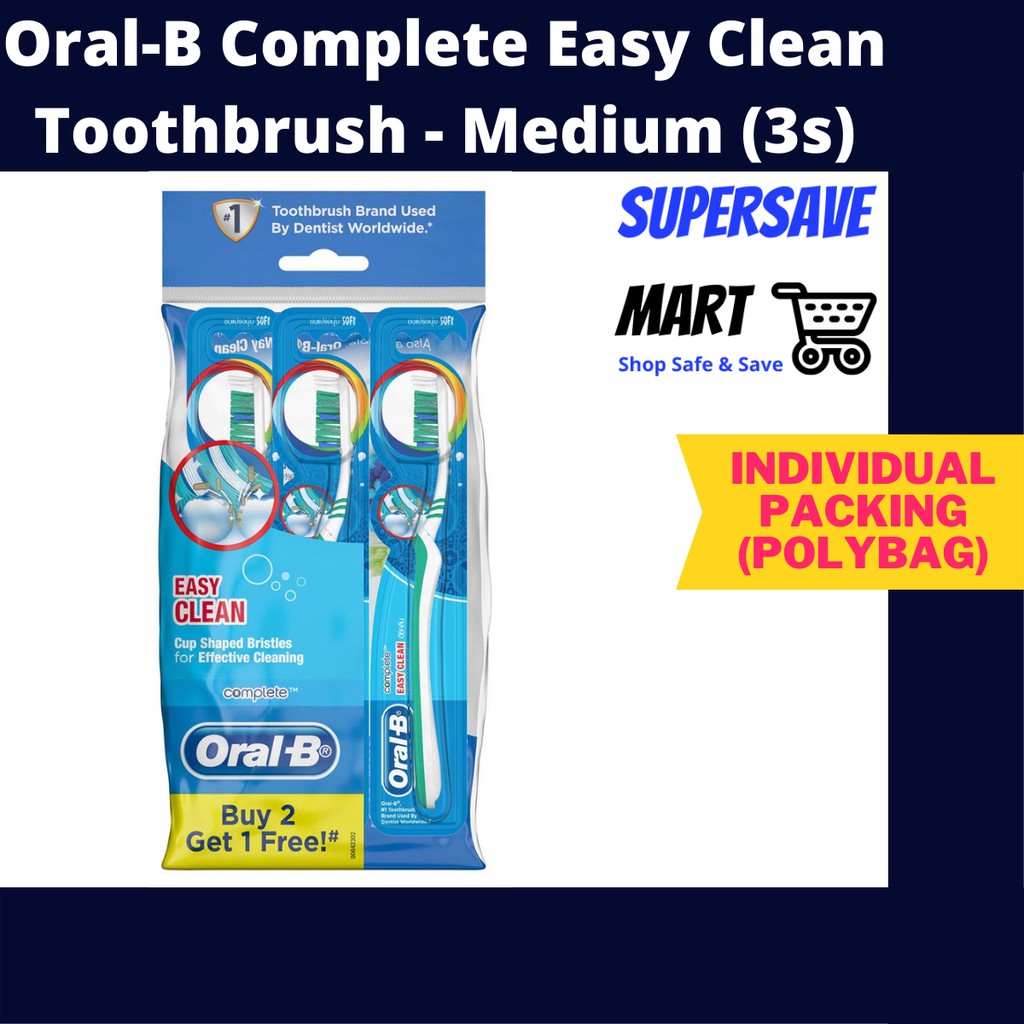 OralB Complete Easy Clean Toothbrush Medium (3s polybag) Shopee