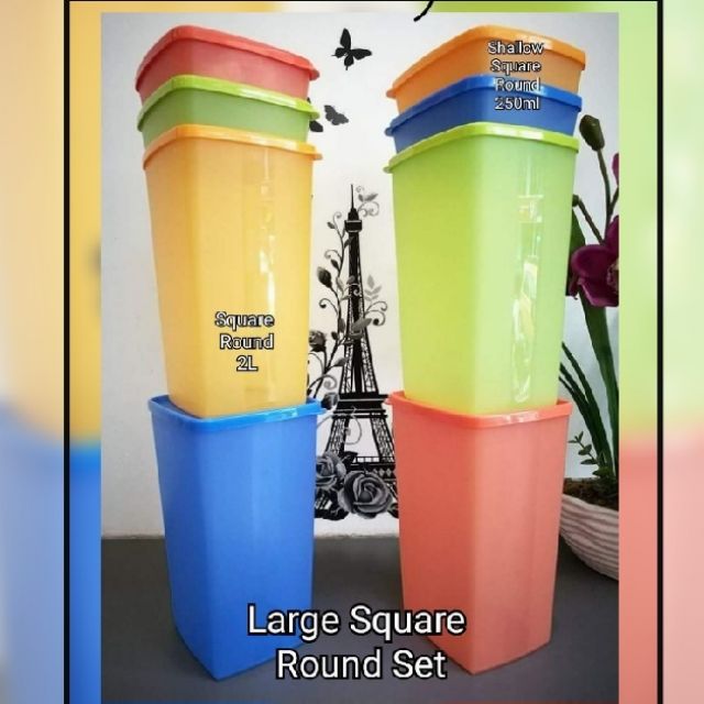 Tupperware Large Square round set 2L + Shallow SQ round 250ml Shopee