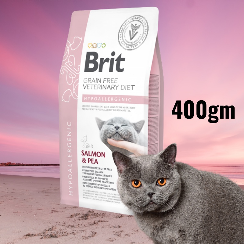 Brit Hypoallergenic Salmon and Pea Veterinary Cat Dry Kibble 400gm 400g