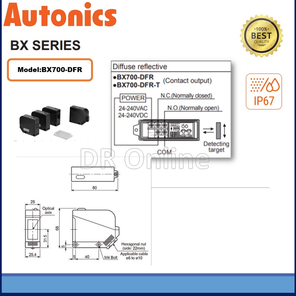 Autonics Photoelectric Sensor BX700DFR Diffuse Reflective, Light and