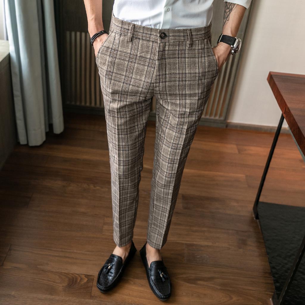 Size 2836 Men Plaid Anklelength Pants Casual Fashion Korean Style