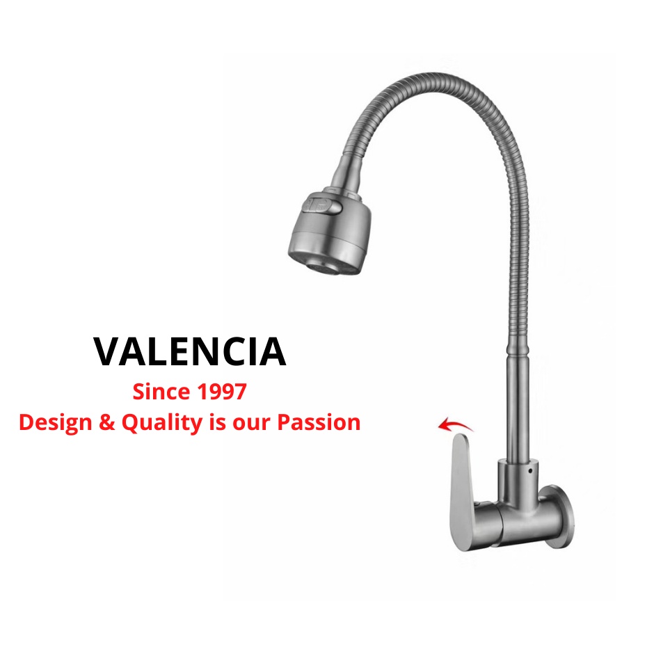 SUS304 stainless steel wall kitchen sink faucet tap wall mount flexible