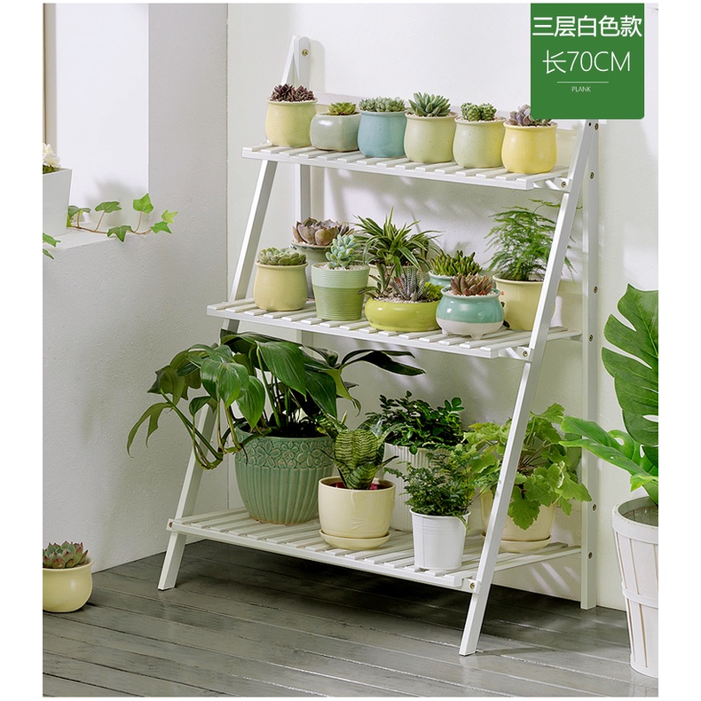 70Cm 3 Layer Bamboo Wood Ladder Plant Foldable Flower Display Shelf