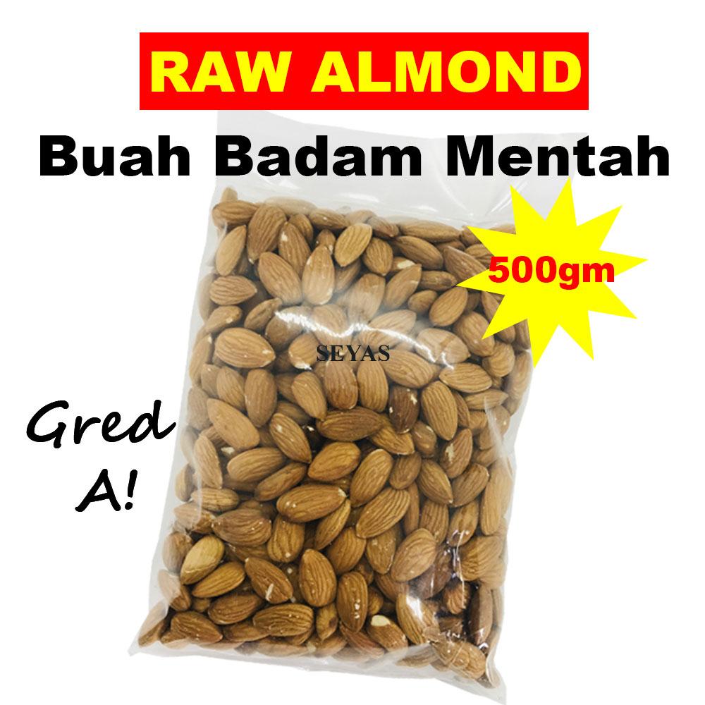 Raw Almond Buah Badam Mentah 500gm 杏仁 for Baking Cooking READY STOCK