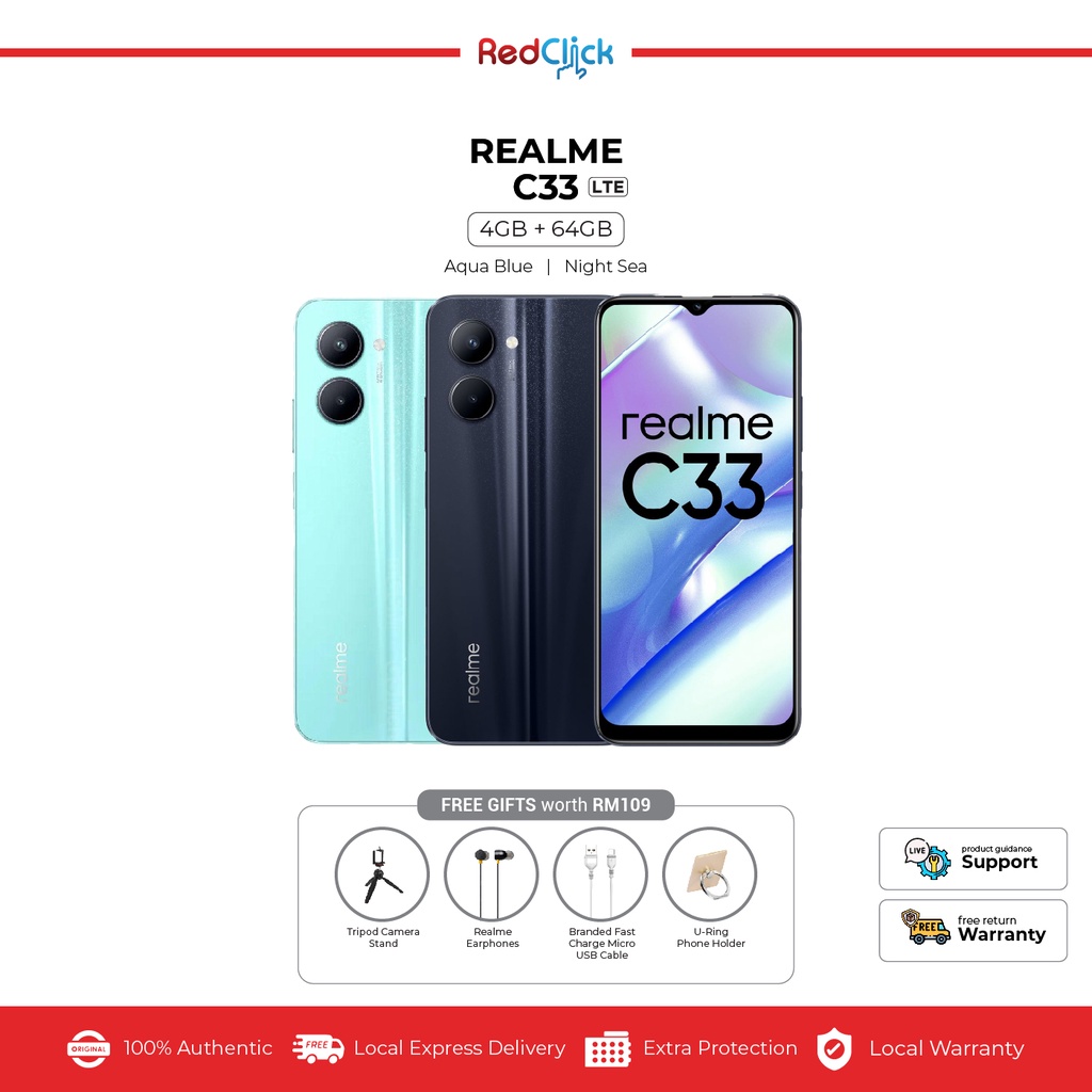 Realme C33 4G LTE /RMX3624 (4GB/64GB) Original Realme Malaysia Set [4