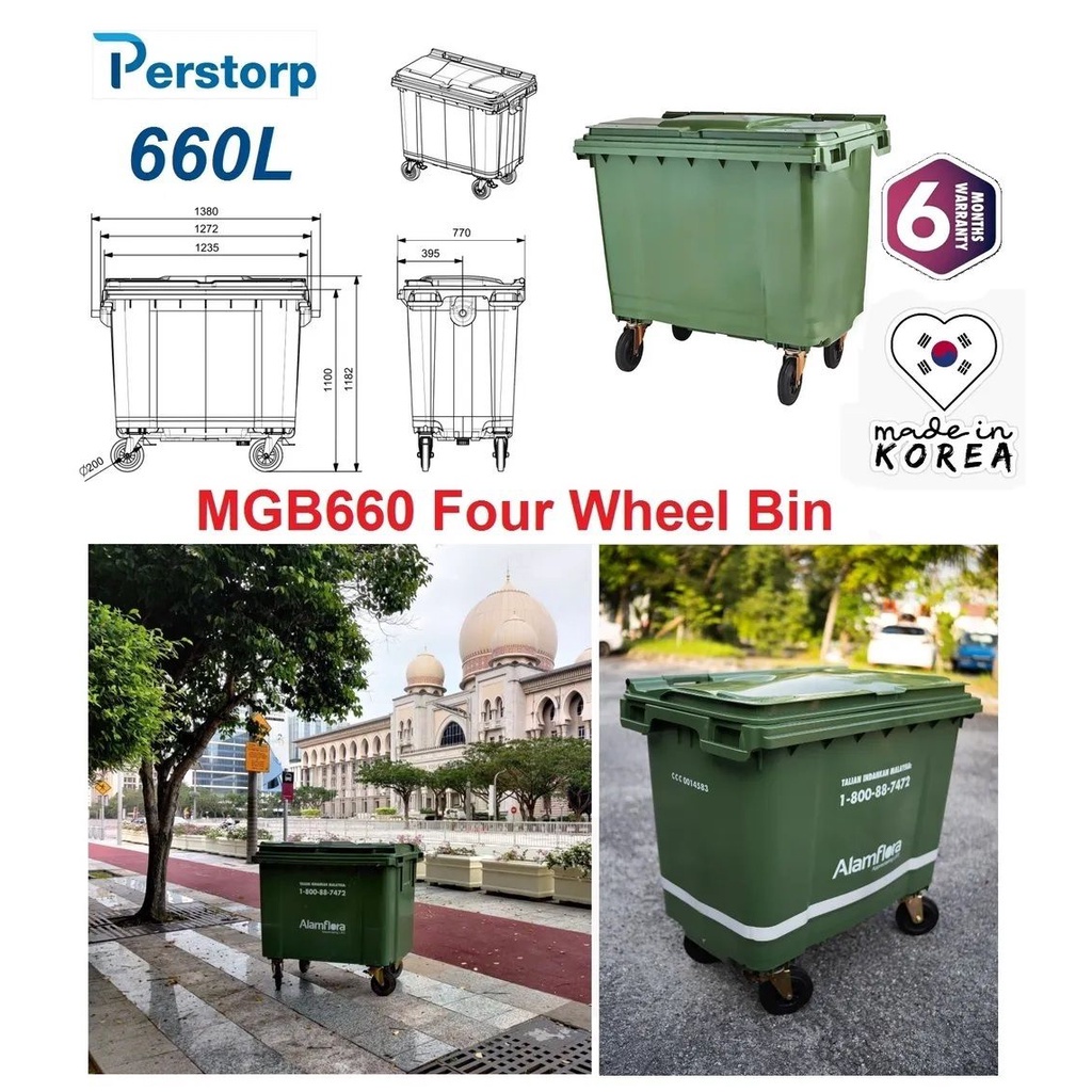 Perstorp 660Litres HDPE Four Wheel Garbage Trash Bin Shopee Malaysia