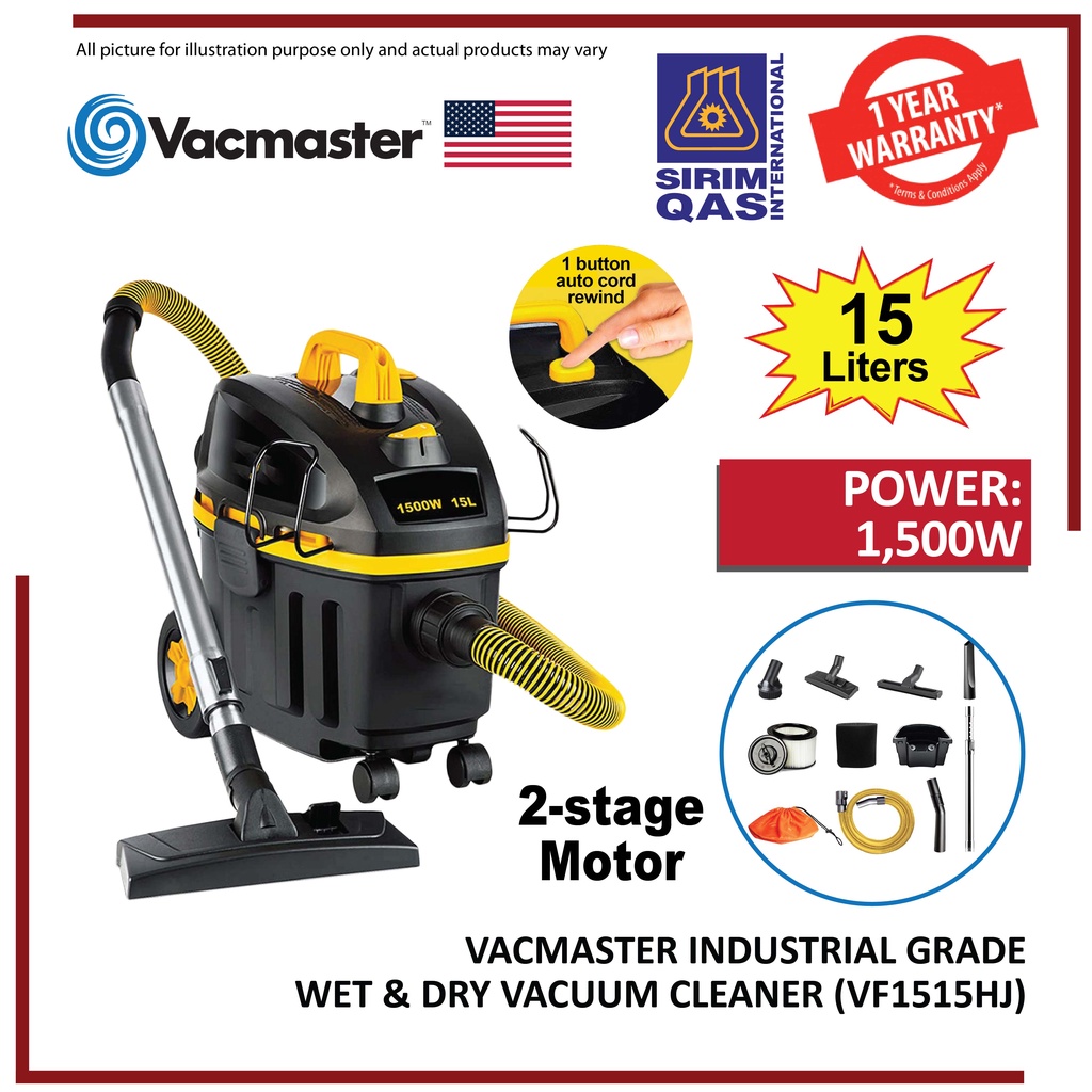 [SIRIM] VACMASTER VF1515HJ INDUSTRIAL GRADE 2 STAGE MOTOR WET & DRY