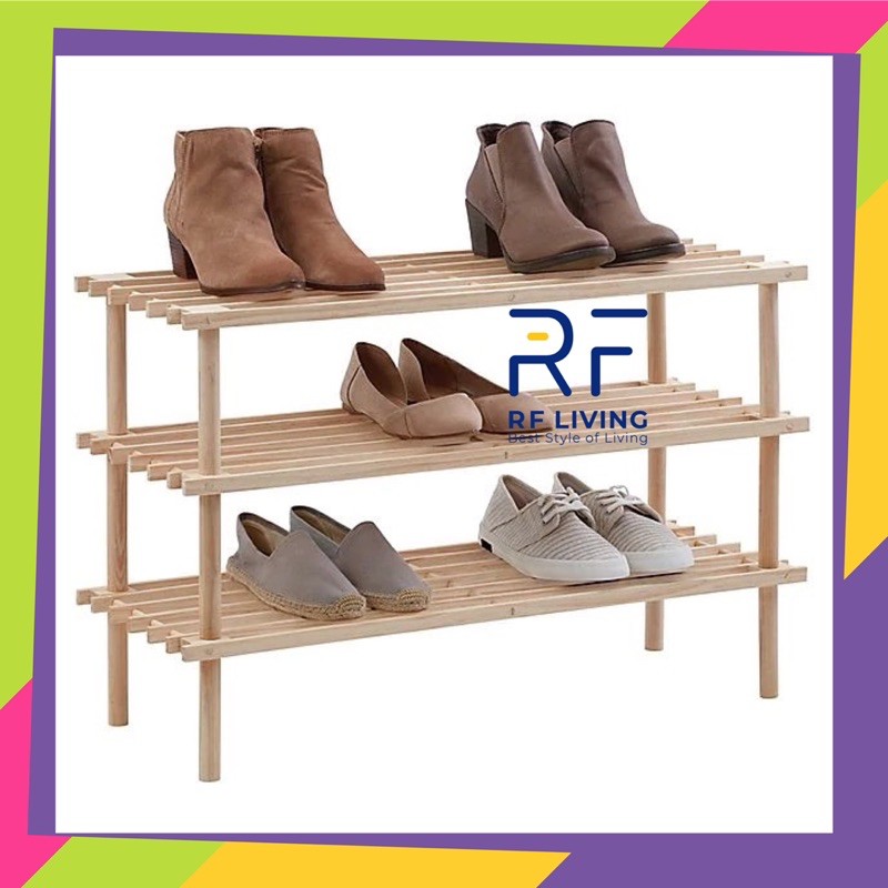 3 Tier Wooden Shoe Rack Storage Rak Kasut Kayu Shopee Malaysia