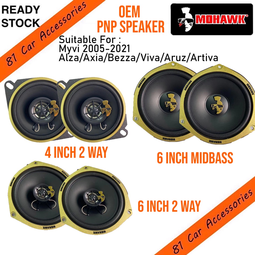 [81] 100 Original Mohawk Car Audio Best Quality Gold Speaker OEM Plug & Play Perodua Myvi Axia