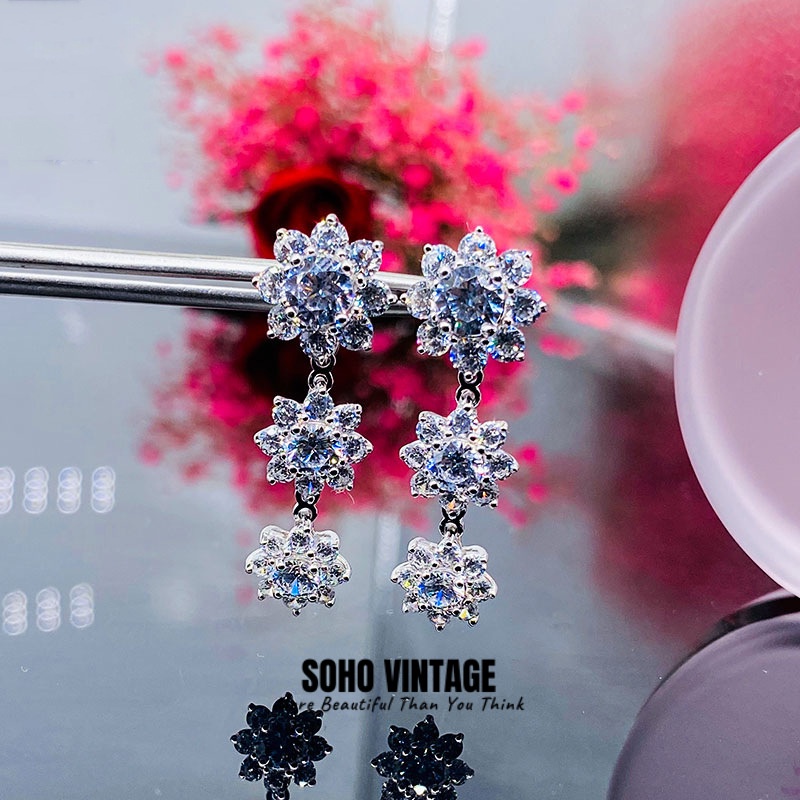 SOHO VINTAGE Silver S925 Elegant Earrings Dinner Luxury Full Diamond