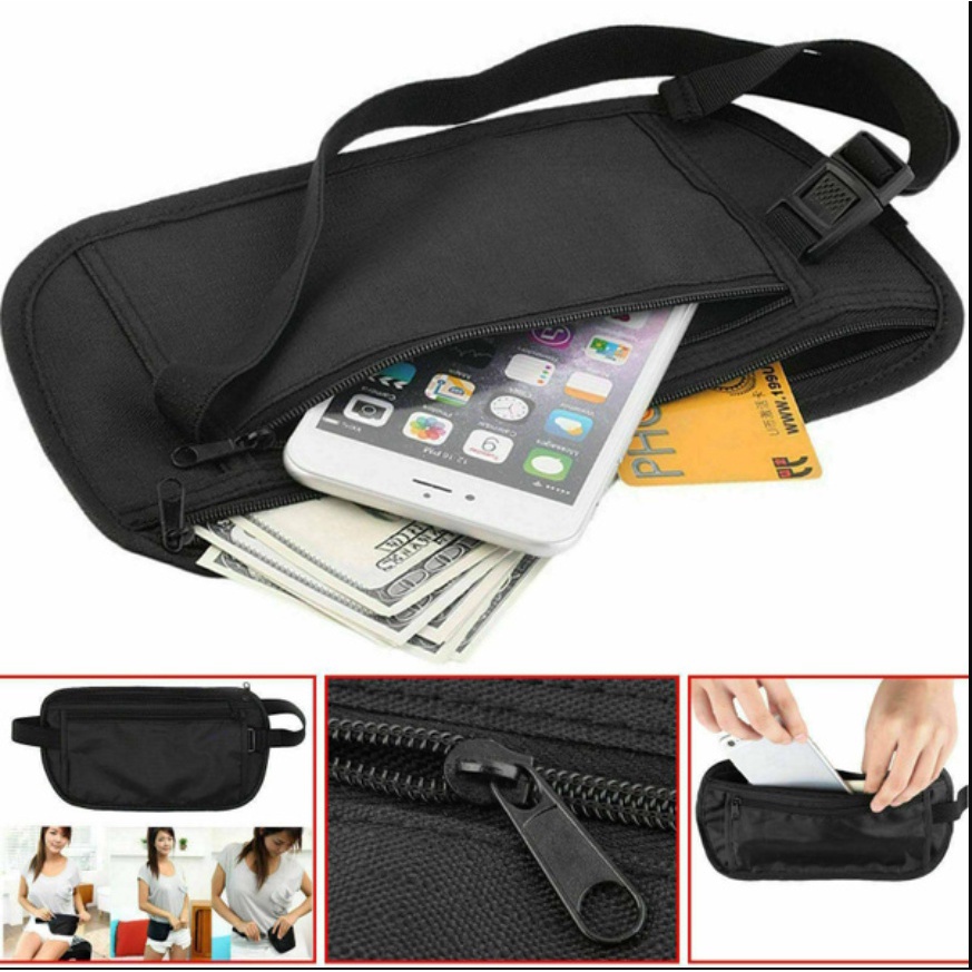 Ready Stock Secret Travel Waist Money Belt Hidden Security Zip Pouch
