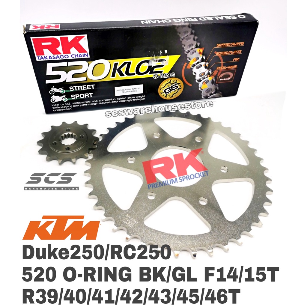 RK Sprocket Set KTM Duke 250 / RC 250 520 KLO ORing Black /Gold Chain