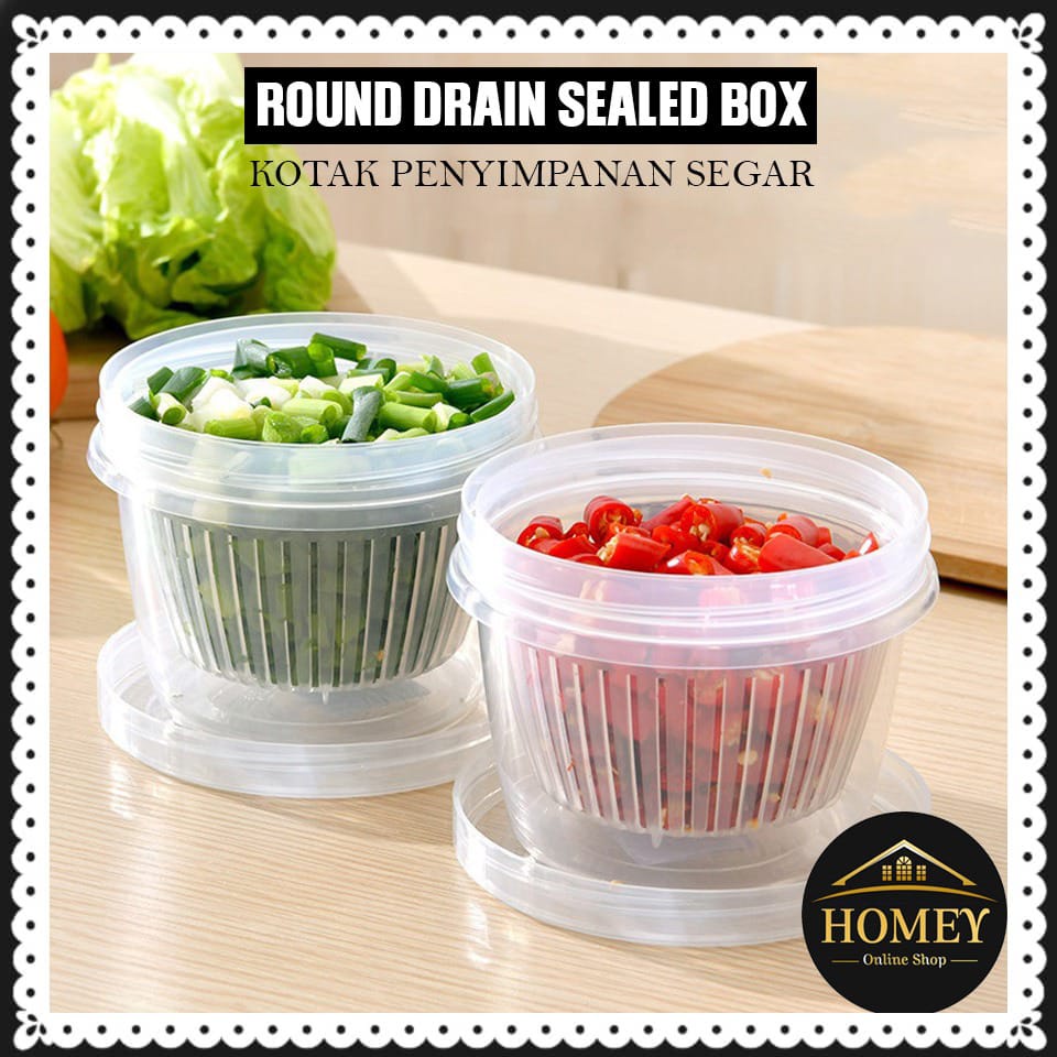 Round Drain Sealed Box Ginger Garlic Onion Airtight Food Container