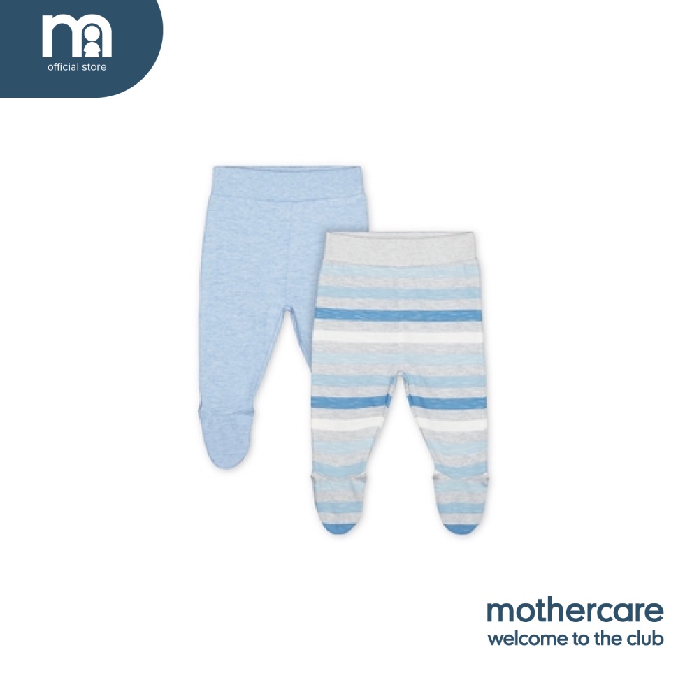 Mothercare Baby Boy Bottom My First Blue And Stripe Leggings With Feet 2 Pack (Early Baby 5lbs