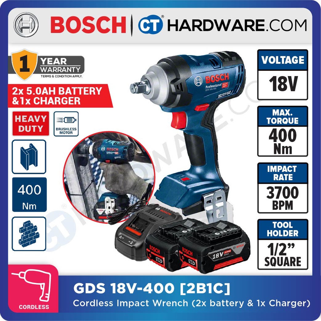 BOSCH GDS 18V 400 PROFESSIONAL CORDLESS BRUSHLESS IMPACT WRENCH 18V