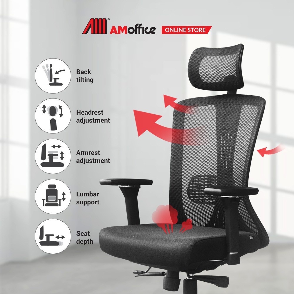 AM Office Fennel Mesh Chair Highback Chair Shopee Malaysia