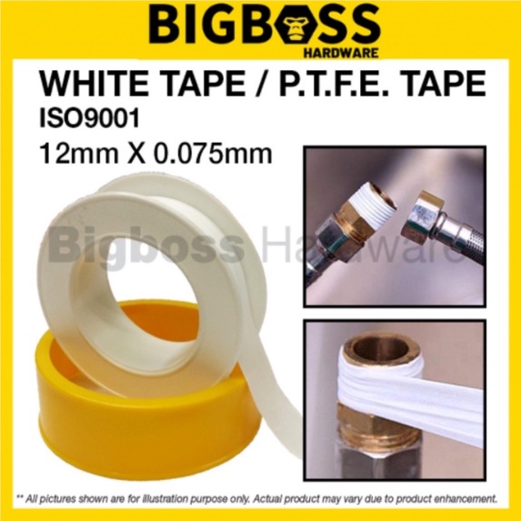 12mm X 0.075mm White Tape Water Pipe Seal Tape Tape Putih Tape Penutup Tape Water Pipe